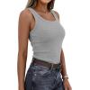 imagePRETTYGARDEN Tank Tops for Women 2026 Summer Sleeveless Scoop Neck Ribbed Tops Cute Spring Casual Fitted Basic Cami ShirtsGrey