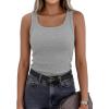 imagePRETTYGARDEN Tank Tops for Women 2026 Summer Sleeveless Scoop Neck Ribbed Tops Cute Spring Casual Fitted Basic Cami ShirtsGrey