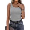 imagePRETTYGARDEN Tank Tops for Women 2026 Summer Sleeveless Scoop Neck Ribbed Tops Cute Spring Casual Fitted Basic Cami ShirtsGrey