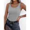 imagePRETTYGARDEN Tank Tops for Women 2026 Summer Sleeveless Scoop Neck Ribbed Tops Cute Spring Casual Fitted Basic Cami ShirtsGrey