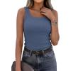 imagePRETTYGARDEN Tank Tops for Women 2026 Summer Sleeveless Scoop Neck Ribbed Tops Cute Spring Casual Fitted Basic Cami ShirtsGrey Blue