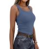 imagePRETTYGARDEN Tank Tops for Women 2026 Summer Sleeveless Scoop Neck Ribbed Tops Cute Spring Casual Fitted Basic Cami ShirtsGrey Blue