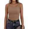 imagePRETTYGARDEN Tank Tops for Women 2026 Summer Sleeveless Scoop Neck Ribbed Tops Cute Spring Casual Fitted Basic Cami ShirtsLight Khaki