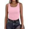 imagePRETTYGARDEN Tank Tops for Women 2026 Summer Sleeveless Scoop Neck Ribbed Tops Cute Spring Casual Fitted Basic Cami ShirtsPink