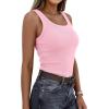 imagePRETTYGARDEN Tank Tops for Women 2026 Summer Sleeveless Scoop Neck Ribbed Tops Cute Spring Casual Fitted Basic Cami ShirtsPink