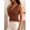 imagePRETTYGARDEN V Neck Tank Tops for Women Summer Outfits 2026 Ribbed Knit Shirts Casual Basic Tees Sleeveless Camisole VestCaramel