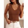 imagePRETTYGARDEN V Neck Tank Tops for Women Summer Outfits 2026 Ribbed Knit Shirts Casual Basic Tees Sleeveless Camisole VestCaramel
