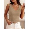 imagePRETTYGARDEN V Neck Tank Tops for Women Summer Outfits 2026 Ribbed Knit Shirts Casual Basic Tees Sleeveless Camisole VestKhaki