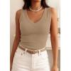 imagePRETTYGARDEN V Neck Tank Tops for Women Summer Outfits 2026 Ribbed Knit Shirts Casual Basic Tees Sleeveless Camisole VestKhaki