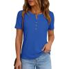 imagePRETTYGARDEN Waffle Knit Tops for Women Short Sleeve Henley Shirts 2026 Summer Blouses Dressy Casual Spring Fashion ClothesBlue