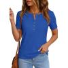 imagePRETTYGARDEN Waffle Knit Tops for Women Short Sleeve Henley Shirts 2026 Summer Blouses Dressy Casual Spring Fashion ClothesBlue