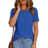 imagePRETTYGARDEN Waffle Knit Tops for Women Short Sleeve Henley Shirts 2026 Summer Blouses Dressy Casual Spring Fashion ClothesBlue