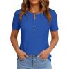 imagePRETTYGARDEN Waffle Knit Tops for Women Short Sleeve Henley Shirts 2026 Summer Blouses Dressy Casual Spring Fashion ClothesBlue