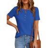 imagePRETTYGARDEN Waffle Knit Tops for Women Short Sleeve Henley Shirts 2026 Summer Blouses Dressy Casual Spring Fashion ClothesBlue
