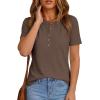 imagePRETTYGARDEN Waffle Knit Tops for Women Short Sleeve Henley Shirts 2026 Summer Blouses Dressy Casual Spring Fashion ClothesCoffee