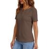 imagePRETTYGARDEN Waffle Knit Tops for Women Short Sleeve Henley Shirts 2026 Summer Blouses Dressy Casual Spring Fashion ClothesCoffee