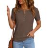 imagePRETTYGARDEN Waffle Knit Tops for Women Short Sleeve Henley Shirts 2026 Summer Blouses Dressy Casual Spring Fashion ClothesCoffee