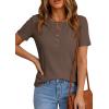 imagePRETTYGARDEN Waffle Knit Tops for Women Short Sleeve Henley Shirts 2026 Summer Blouses Dressy Casual Spring Fashion ClothesCoffee
