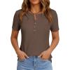 imagePRETTYGARDEN Waffle Knit Tops for Women Short Sleeve Henley Shirts 2026 Summer Blouses Dressy Casual Spring Fashion ClothesCoffee