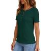imagePRETTYGARDEN Waffle Knit Tops for Women Short Sleeve Henley Shirts 2026 Summer Blouses Dressy Casual Spring Fashion ClothesDark Green