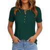 imagePRETTYGARDEN Waffle Knit Tops for Women Short Sleeve Henley Shirts 2026 Summer Blouses Dressy Casual Spring Fashion ClothesDark Green