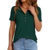 imagePRETTYGARDEN Waffle Knit Tops for Women Short Sleeve Henley Shirts 2026 Summer Blouses Dressy Casual Spring Fashion ClothesDark Green