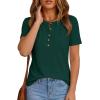 imagePRETTYGARDEN Waffle Knit Tops for Women Short Sleeve Henley Shirts 2026 Summer Blouses Dressy Casual Spring Fashion ClothesDark Green