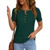 imagePRETTYGARDEN Waffle Knit Tops for Women Short Sleeve Henley Shirts 2026 Summer Blouses Dressy Casual Spring Fashion ClothesDark Green