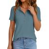 imagePRETTYGARDEN Waffle Knit Tops for Women Short Sleeve Henley Shirts 2026 Summer Blouses Dressy Casual Spring Fashion ClothesDusty Blue