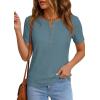 imagePRETTYGARDEN Waffle Knit Tops for Women Short Sleeve Henley Shirts 2026 Summer Blouses Dressy Casual Spring Fashion ClothesDusty Blue