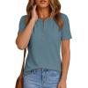 imagePRETTYGARDEN Waffle Knit Tops for Women Short Sleeve Henley Shirts 2026 Summer Blouses Dressy Casual Spring Fashion ClothesDusty Blue