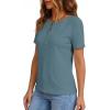 imagePRETTYGARDEN Waffle Knit Tops for Women Short Sleeve Henley Shirts 2026 Summer Blouses Dressy Casual Spring Fashion ClothesDusty Blue