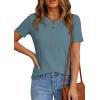 imagePRETTYGARDEN Waffle Knit Tops for Women Short Sleeve Henley Shirts 2026 Summer Blouses Dressy Casual Spring Fashion ClothesDusty Blue