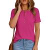 imagePRETTYGARDEN Waffle Knit Tops for Women Short Sleeve Henley Shirts 2026 Summer Blouses Dressy Casual Spring Fashion ClothesHot Pink