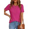 imagePRETTYGARDEN Waffle Knit Tops for Women Short Sleeve Henley Shirts 2026 Summer Blouses Dressy Casual Spring Fashion ClothesHot Pink