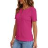 imagePRETTYGARDEN Waffle Knit Tops for Women Short Sleeve Henley Shirts 2026 Summer Blouses Dressy Casual Spring Fashion ClothesHot Pink