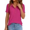 imagePRETTYGARDEN Waffle Knit Tops for Women Short Sleeve Henley Shirts 2026 Summer Blouses Dressy Casual Spring Fashion ClothesHot Pink
