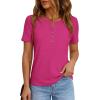 imagePRETTYGARDEN Waffle Knit Tops for Women Short Sleeve Henley Shirts 2026 Summer Blouses Dressy Casual Spring Fashion ClothesHot Pink
