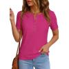 imagePRETTYGARDEN Waffle Knit Tops for Women Short Sleeve Henley Shirts 2026 Summer Blouses Dressy Casual Spring Fashion ClothesHot Pink