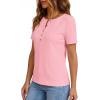 imagePRETTYGARDEN Waffle Knit Tops for Women Short Sleeve Henley Shirts 2026 Summer Blouses Dressy Casual Spring Fashion ClothesLight Pink