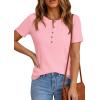 imagePRETTYGARDEN Waffle Knit Tops for Women Short Sleeve Henley Shirts 2026 Summer Blouses Dressy Casual Spring Fashion ClothesLight Pink