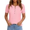 imagePRETTYGARDEN Waffle Knit Tops for Women Short Sleeve Henley Shirts 2026 Summer Blouses Dressy Casual Spring Fashion ClothesLight Pink