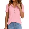 imagePRETTYGARDEN Waffle Knit Tops for Women Short Sleeve Henley Shirts 2026 Summer Blouses Dressy Casual Spring Fashion ClothesLight Pink