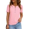 imagePRETTYGARDEN Waffle Knit Tops for Women Short Sleeve Henley Shirts 2026 Summer Blouses Dressy Casual Spring Fashion ClothesLight Pink