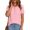 imagePRETTYGARDEN Waffle Knit Tops for Women Short Sleeve Henley Shirts 2026 Summer Blouses Dressy Casual Spring Fashion ClothesLight Pink