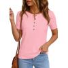 imagePRETTYGARDEN Waffle Knit Tops for Women Short Sleeve Henley Shirts 2026 Summer Blouses Dressy Casual Spring Fashion ClothesLight Pink