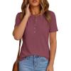 imagePRETTYGARDEN Waffle Knit Tops for Women Short Sleeve Henley Shirts 2026 Summer Blouses Dressy Casual Spring Fashion ClothesMauve