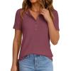 imagePRETTYGARDEN Waffle Knit Tops for Women Short Sleeve Henley Shirts 2026 Summer Blouses Dressy Casual Spring Fashion ClothesMauve