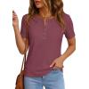 imagePRETTYGARDEN Waffle Knit Tops for Women Short Sleeve Henley Shirts 2026 Summer Blouses Dressy Casual Spring Fashion ClothesMauve