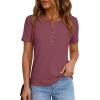 imagePRETTYGARDEN Waffle Knit Tops for Women Short Sleeve Henley Shirts 2026 Summer Blouses Dressy Casual Spring Fashion ClothesMauve